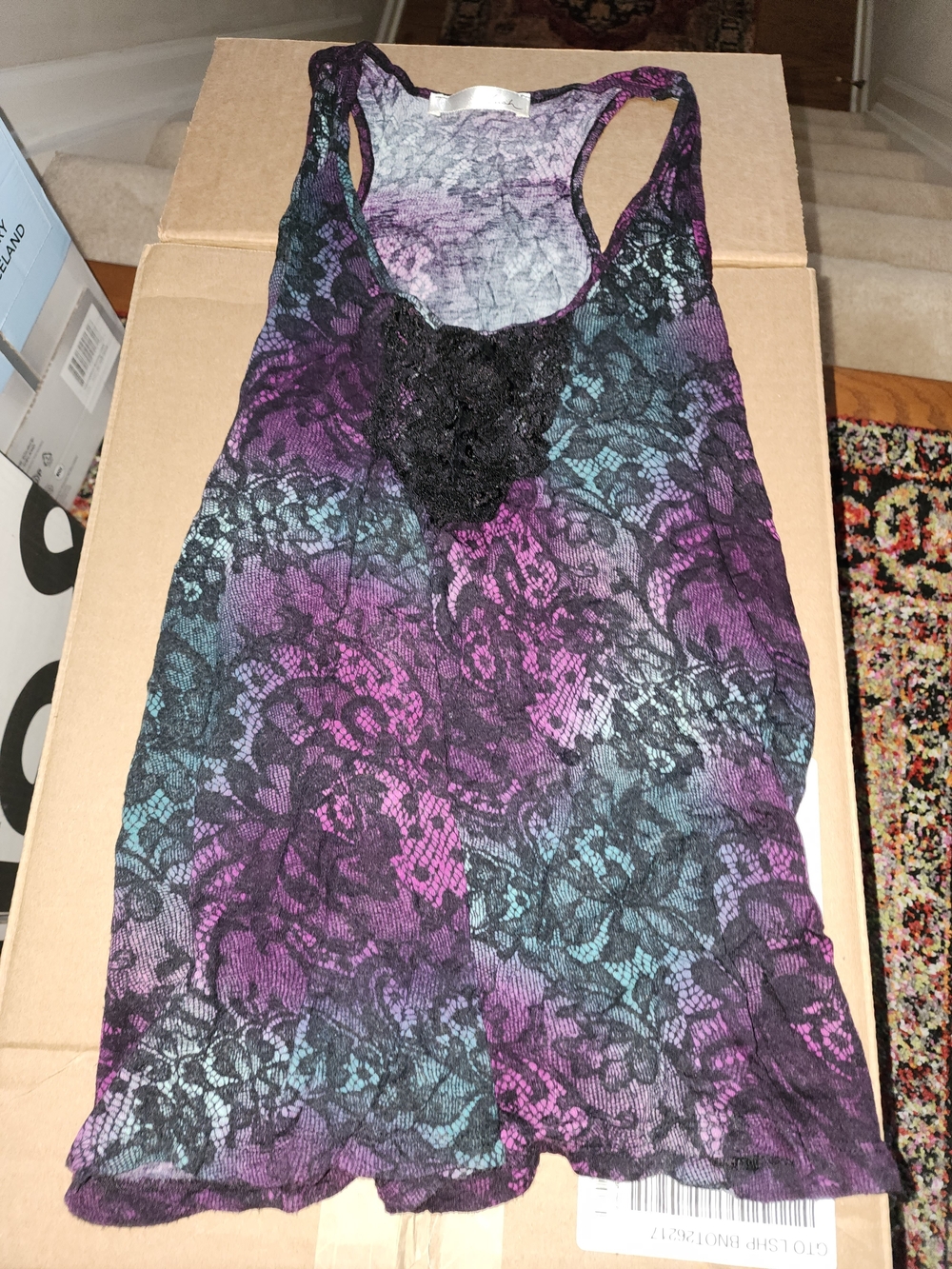 Lush Lace Overlay Racerback Tank - Purple Teal Ombre